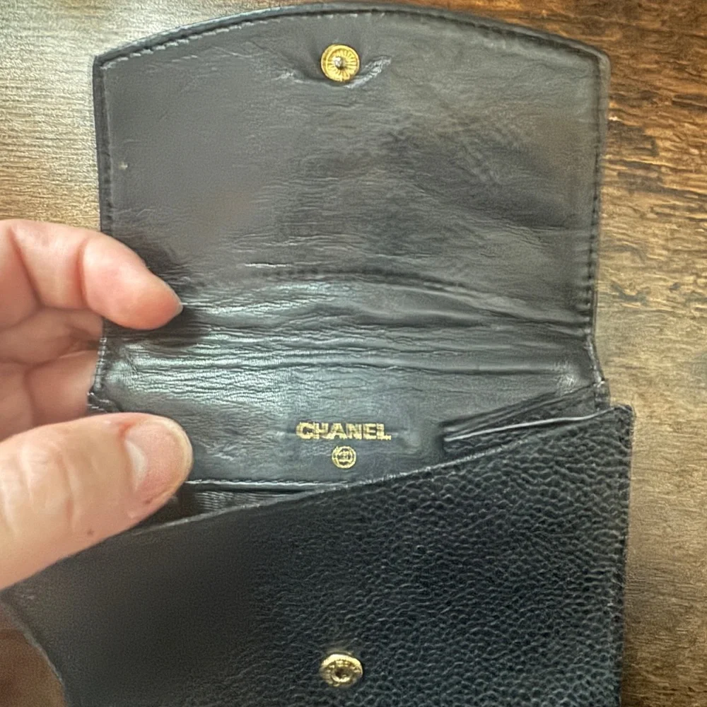 CHANEL Black Caviar Leather CC Long Wallet Vintage + Auth Card & Box